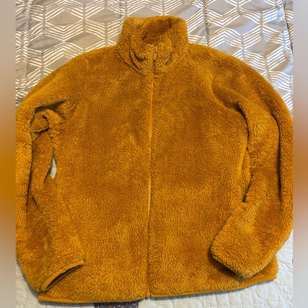 Uniqlo Mustard Teddy Fleece Full Zip Sweater